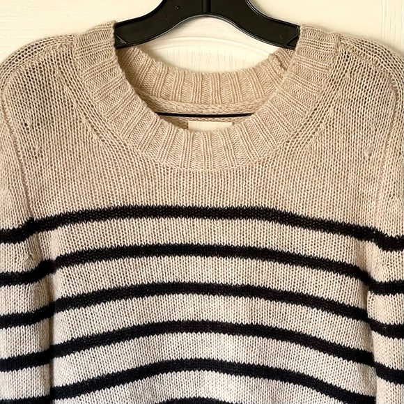 KHAITE Tilda Striped Cashmere Sweater Ribbed Fisherman Ecru Black Small EUC - Picture 4 of 12
